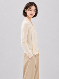 <span class=keywords><strong>Cardigan</strong></span> da donna in maglia con sciarpa abbinata, maglione abbottonato a maniche lunghe, morbido e soffice, in maglia color crema, con collo a scialle a strati - Product Image 3