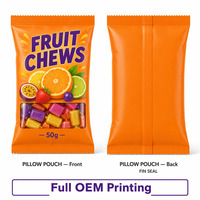 Bolsas de Plástico Mylar con Ventana y Sellado de Tres Lados para Dulces Masticables de Frutas, Caramelos Envueltos y Golosinas