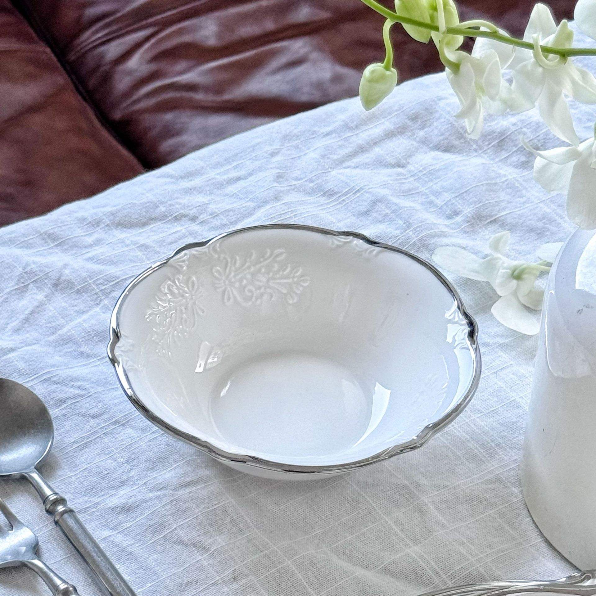 Silver rim lace bowl 16*4.5