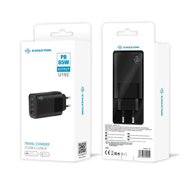 65w Gan Wall Charger Universal Travel Adapter with 3 Ports Multi Charging Fast Charger Pd 65w for US EU UK AU