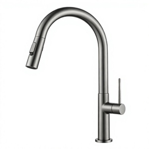Modern Single Handle <b>Deck</b> Mounted Kitchen Faucet with Pull Sprayer and Ceramic Valve Core Brass Material Polished Finish - Product Image 3