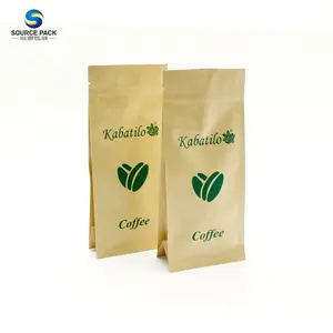 Zipper Ziplock Bag Flat Bottom Biodegradable Bags with Valve Print Supplier Food Coffee Beans Packaging Kraft Paper Customized