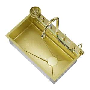 Fregadero de <span class=keywords><strong>Cocina</strong></span> de Siete Orificios con Grifo Purificador de Agua, Juego Completo, Fregadero Dorado de Lujo con Fregadero Multifuncional - Product Image 3