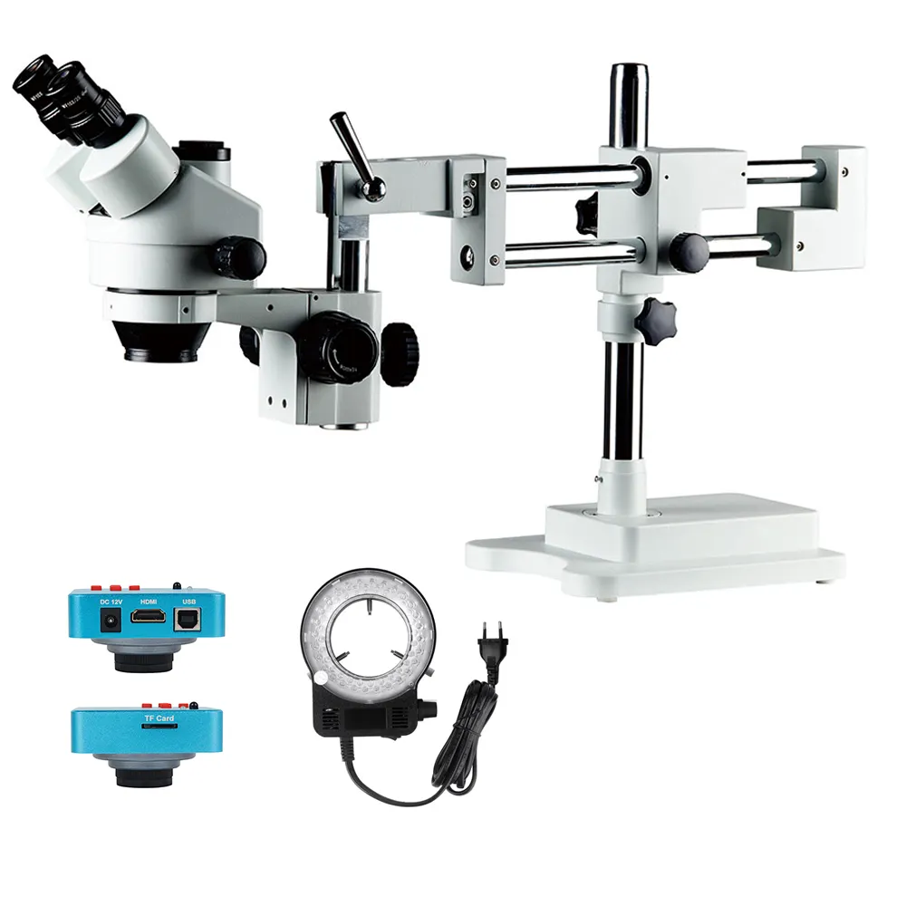 Affichage HD précis Microscope stéréo Support éclairage LED téléphone portable réparation outils de soudage Microscope caméra objectif