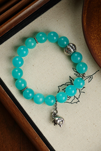 Bracelet extensible en amazonite bleue naturelle, perles rondes, avec breloque décorative, pour femmes, fournisseur en gros de bijoux - Product Image 4