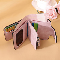 Dompet Wanita Murah Model Pendek Motif Benang RFID PU Rivet Lapisan Poliester Penutup Lipat Fashionable Tempat Koin