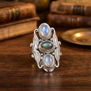 Bague en argent sterling 925 avec pierre arc-en-ciel faite à la main, taille personnalisable, bague plaquée argent sterling 925, bagues bohèmes, bagues tendance - Product Image 6