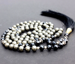 Natural Black Spinel 108 Bead Mala | Hand Knotted Gemstone Mala Necklace Silk Tassel | Meditation Gift - Product Image 1