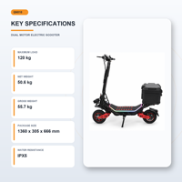 Trottinette électrique double 3000W, batterie 60V 23Ah, autonomie 60KM, vitesse 75KMH, pneus pneumatiques 12 pouces, freins hydrauliques, entrepôt Europe