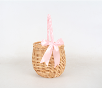 Panier de rangement moderne en osier tressé à la main, capacité 5L, écologique, avec ruban rose, portable, pour mariage, fête, demoiselle d'honneur