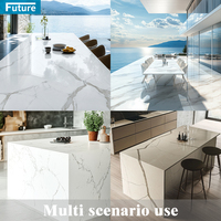 Comptoirs de cuisine en or blanc personnalisés Dalles de marbre artificiel acrylique moderne certifié CE de l'Inde Pierre de quartz Calacatta polie