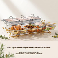 Chauffe-Plat en Verre QY 4.5L 3L à Trois Compartiments avec Cadre en Acier Inoxydable Doré pour Buffet, Hôtels et Traiteur