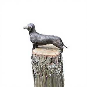 Ground Mount Life Size Bronze Dog Sculpture Standing On Tree Stump <b>Hand</b> <b>Casted</b> Technique Vintage Decor For Garden Supplies - Product Image 1
