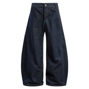 ヴィンテージワイド脚バギージーンズレトロルーズズボンデニムパンツネイビーカラーカスタムロゴ快適 - Product Image 1