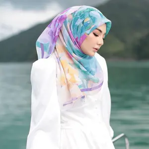 Premium Tudung Digital Printed Japanese Cotton Voile Malaysia Printed Floral Chiffon Hijab Scarf