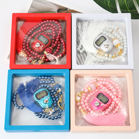Chapelet de Prière Islamique Tasbih en Perles de Verre Religieuses avec Compteur Digital pour Doigt et Boîte, Cadeau de Mariage ou d'Aïd