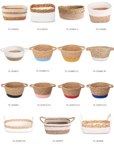 Cesta de Almacenamiento Tejida Personalizable de Jacinto de Agua Natural de Tres Ángulos, Esparto y Cuerda de Algodón con Asa de PU - Product Image 6