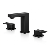 Robinet de salle de bain moderne carré en laiton à poser sur le comptoir, noir mat, mitigeur de lavabo 3 trous à double poignée, eau chaude et froide