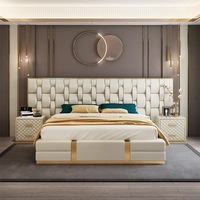 Lit mural en bois de chêne massif de style royal européen moderne, grand lit réglable en cuir PU, mobilier de chambre à coucher de luxe pour usage domestique