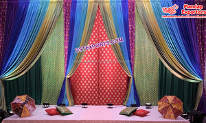 Fabulous Sangeet Stage Decor Zari Backdrops Indian Mehandi Stage Zari Backdrop <b>Curtain</b> Afgani Wedding Night Stage Zari Backdrop - Product Image 4