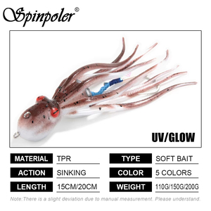 Spinpoler 110g/150g/200g Esca Artificiale Morbida 3D a Forma di Polpo in TPR, Gonnellino di Calamaro a Coda Lunga UV/Fosforescente per Pesca in Mare da Barca - Product Image 2