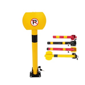 <strong>Parking</strong> Folded Post <strong>Bollard</strong> <strong>Folding</strong> Heavy Metal <strong>Parking</strong> Barrier Lock with Warning Stripes for Home Garage Traffic Street Decor - Product Image 1