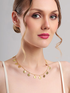 Shimmering <b>Disc</b> Fringe Necklace <b>Gold</b> Tone Multi Drop Chain Minimal Choker Style Elegant Lightweight Jewelry for Women - Product Image 3