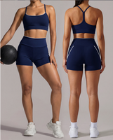 Ensemble de shorts de yoga respirants effet seconde peau, coupe ajustée Y-line, color-block, vêtements de sport décontractés pour femme, course en extérieur et fitness