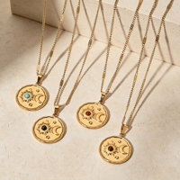 Kalung Liontin Koin Matahari Bulan Berlapis Emas 18K dari Baja Tahan Karat dengan Batu Alam Multiwarna, Perhiasan Wanita, Hadiah