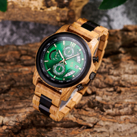 Montre en bois de haute qualité, design artistique ingénieux, résistante à l'eau, faible MOQ, motif soleil, lumineuse, boîtier de montre en bois