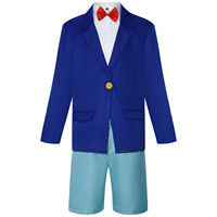 Disfraz de Conan para niños, camisa blanca, pantalones cortos azules, pajarita roja, traje de juego de rol de anime para niños de 8 a 13 años