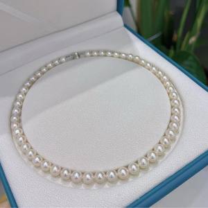 Collier de perles d'eau douce Akoya de haute qualité Zhuji, presque rond, blanc, 8-9 mm, avec chaîne et chaîne de clavicule, boîte cadeau incluse - Product Image 4