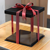 Boîte à gâteau transparente en papier avec couvercle blanc et ruban