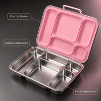 S005 Export Boîte à lunch bento 5 compartiments en acier inoxydable 304 avec emballage en boîte couleur, Fournisseur d'usine pour les grossistes