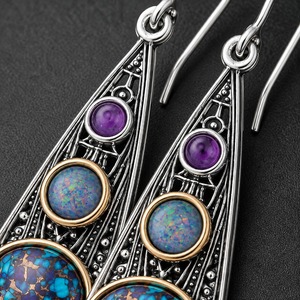 Orecchini Triangolari Colorati per Donne, Stile Geometrico Vintage, Accessori per Orecchie da Indossare Quotidianamente - Product Image 4