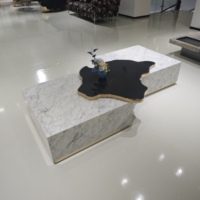 Table basse moderne contemporaine en marbre noir et blanc, modules carrés, acier inoxydable, Boca Luxury Home Furniture