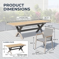 Ensemble de salle à manger d'extérieur en alliage d'aluminium WPC antirouille 9 pièces, table extensible moderne et minimaliste et 8 chaises pour terrasse et patio