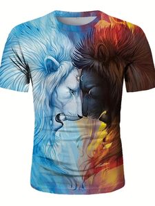 T-shirt pour homme en maille <span class=keywords><strong>d</strong></span>écontractée, imprimé 3D motif lion, col rond, manches courtes, tenue <span class=keywords><strong>d</strong></span>'été, livraison gratuite - Product Image 6