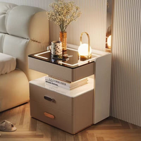 Table de chevet moderne de luxe de haute qualité avec chargeur sans fil intelligent, lumière LED intégrée, haut-parleur Bluetooth, design en bois pour chambre à coucher