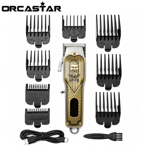 Tondeuse à <span class=keywords><strong>cheveux</strong></span> électrique professionnelle de style vintage ORCASTAR <span class=keywords><strong>pour</strong></span> hommes, en alliage d'acier inoxydable, lame réglable, tête amovible et lavable - Product Image 6
