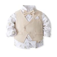 Ensemble Gilet et Chemise Florale pour Enfants avec Nœud Papillon, Costume Vert Printemps-Automne, Tenue Formelle pour Mariage et Fête, Costume de Garçon d'Honneur pour Enfants