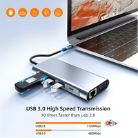 Justlink 11 en 1 Hub Type C vers HDMI 4K VGA PD100W USB3.0 RJ45 1000Mbps SD TF USB C 3.5mm Audio USB 3.1 pour ordinateur portable Macbook