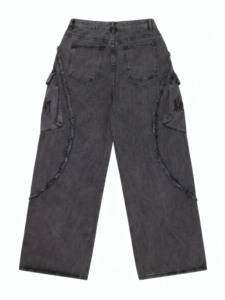 <span class=keywords><strong>Pantalon</strong></span> de survêtement unisexe en nylon/coton, coupe décontractée, jambe large, double couche de tissu, effet vieilli, teint en pièce, style baggy - Product Image 6