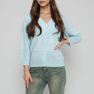 Maglioni Cardigan da <span class=keywords><strong>donna</strong></span> a <span class=keywords><strong>maglia</strong></span> con scollo a V da ragazza alla moda estivi a maniche lunghe per <span class=keywords><strong>donna</strong></span> - Product Image 1