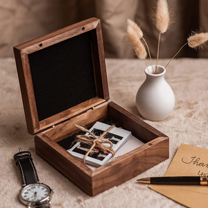 素朴な小さな装飾的な茶色の記念品の正方形の木製の収納ボックス - Product Image 6