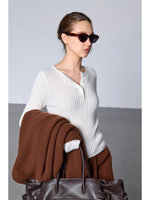 Pull Henley élégant en cachemire pur à 100 %, tricot fin côtelé léger, coupe ajustée pour femme, manches longues, col basique, doux et chaud pour l'hiver