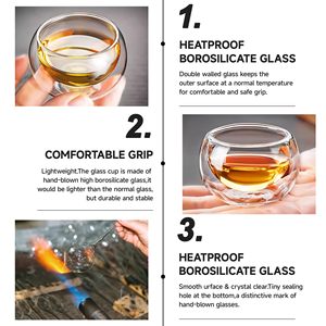 Gobelet isotherme en <span class=keywords><strong>verre</strong></span> avec <span class=keywords><strong>Double</strong></span> <span class=keywords><strong>paroi</strong></span> cœur, thermo-isolant, tasse à <span class=keywords><strong>thé</strong></span> expresso, style européen - Product Image 4