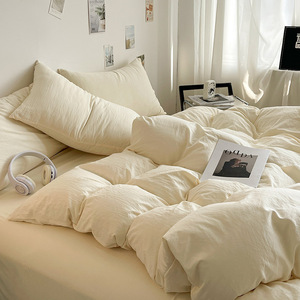 Lớp 4-Piece Vua tấm ga trải giường Quilt Cover pillowcase đơn giản màu rắn sinh viên ký túc xá rửa bông 200tc tất cả các mùa - Product Image 3