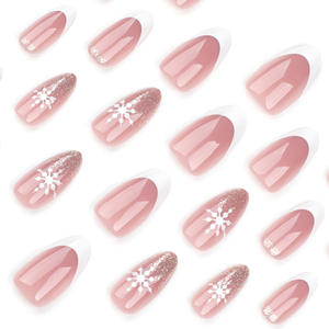 24 <span class=keywords><strong>Uñas</strong></span> Postizas de ABS con Diseño de Copos de Nieve Blancos Brillantes de Navidad, <span class=keywords><strong>Uñas</strong></span> de Ataúd Brillantes para Presionar y Colocar en los Dedos - Product Image 4