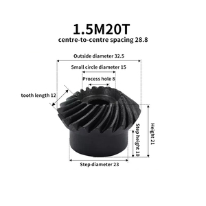 Módulo 1,5, engranaje cónico en espiral de precisión de 20 dientes, relación de velocidad 1:1, engranaje de piñón endurecido de acero 45, nueva condición para la construcción - Product Image 6